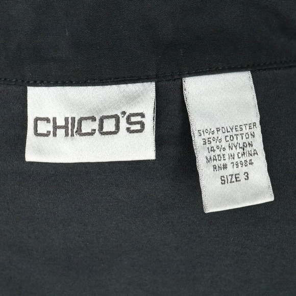 Chicos Jacket 3 Womens XL Black Full Zip Snaps Removable Hood Pockets Drawstring - Picture 4 of 16